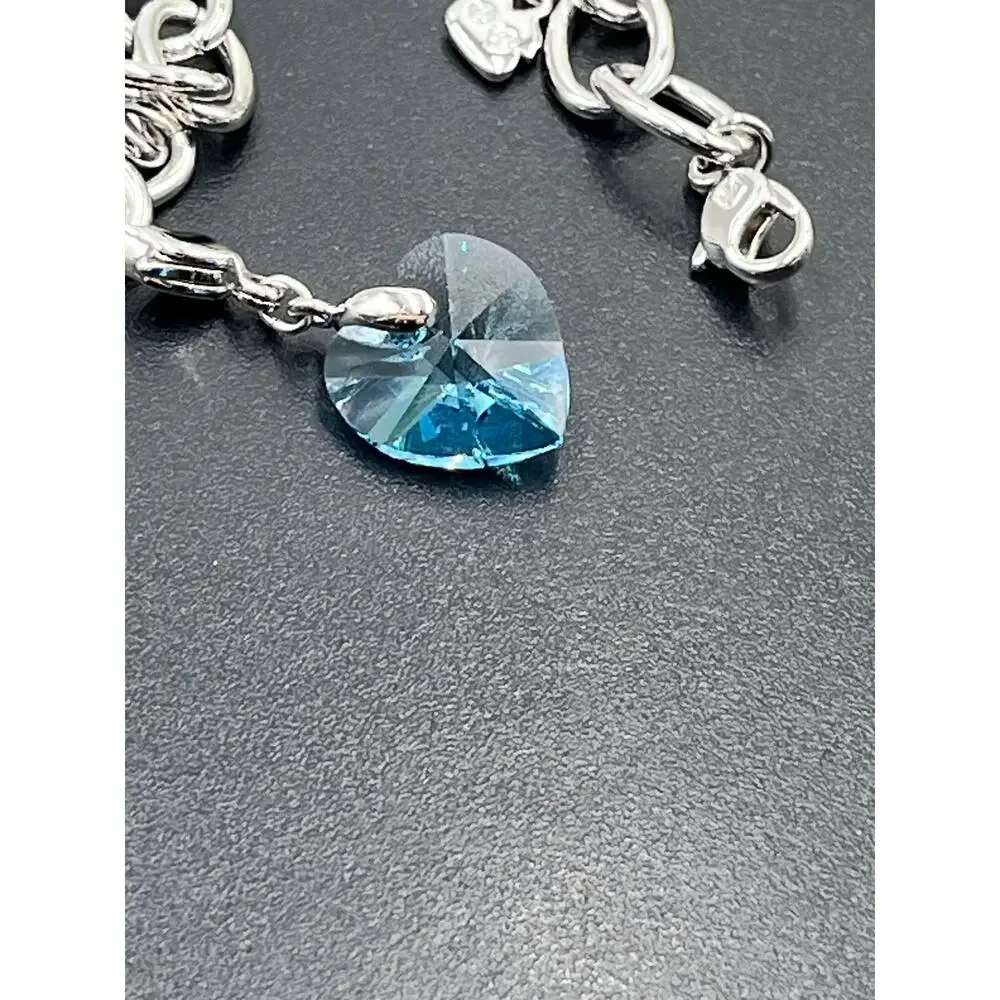Swarovski Signed Heart Bracelet Birthstone Blue Aquamarine Heart Something Blue - Picture 7 of 10